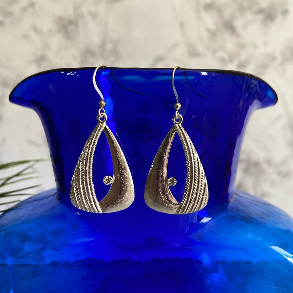 Silver Single Diamond Dangle Earrings Hanging Dangle Earrings